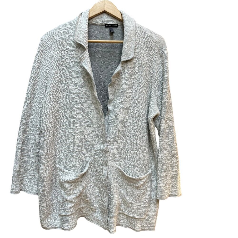 Eileen Fisher Womens Cardigan Sweater Ivory Beige Textured Pockets Cottage Lg